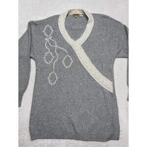 Vintage L’Eau Vive Silk Angora Sweater Gray White Cable Detail Size S FW25
